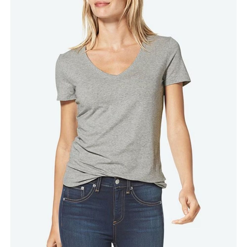 Tommy‎ John Second Skin Pima Cotton Solid V-Neck S/S T-Shirt- Heather Grey